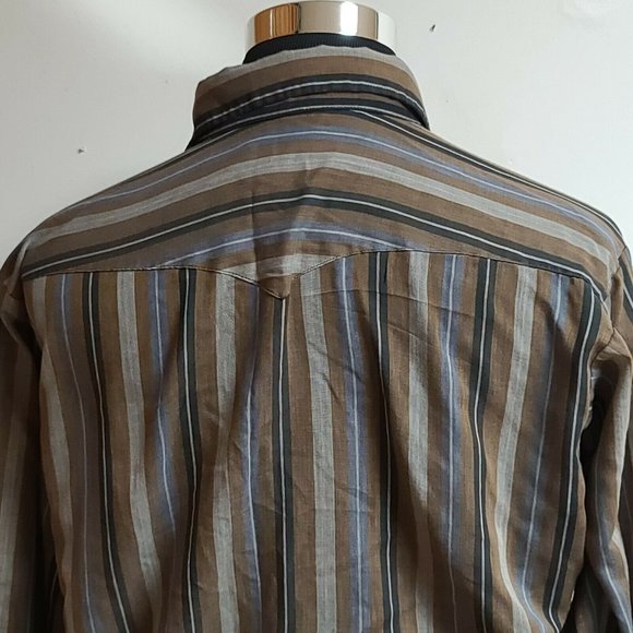 PANHANDLE SLIM Mens Brown Striped Pearl Snap Shirt - Picture 8 of 11